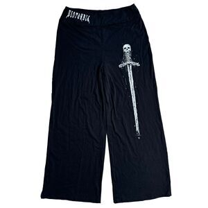 Disturbia Goth Alt Pants Women 12 Black Skull Death Sword Wide Leg Baggy Pull On